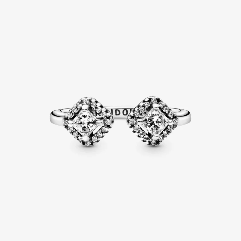 (תמונה ל-) PANDORA טבעת פתוחה עם נצנצים מרובעים - 198506C01 - הצג 2