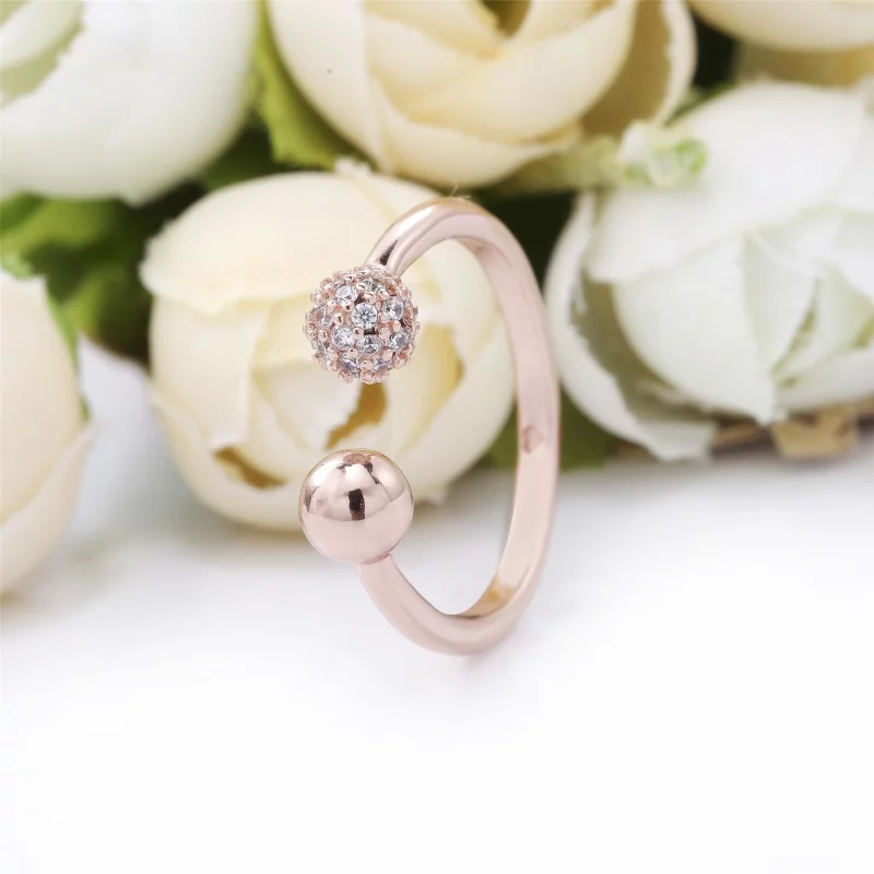 (תמונה ל-) PANDORA טבעת פתוחה עם חרוז מלוטש ופאווה - 188316CZ - הצג 2