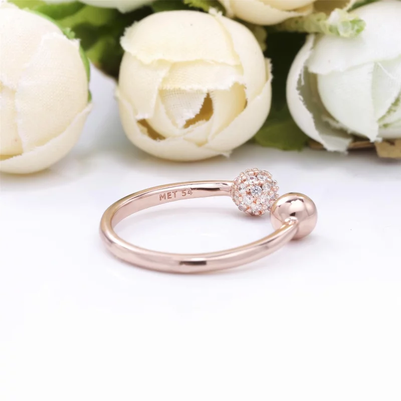 (תמונה ל-) PANDORA טבעת פתוחה עם חרוז מלוטש ופאווה - 188316CZ - הצג 3