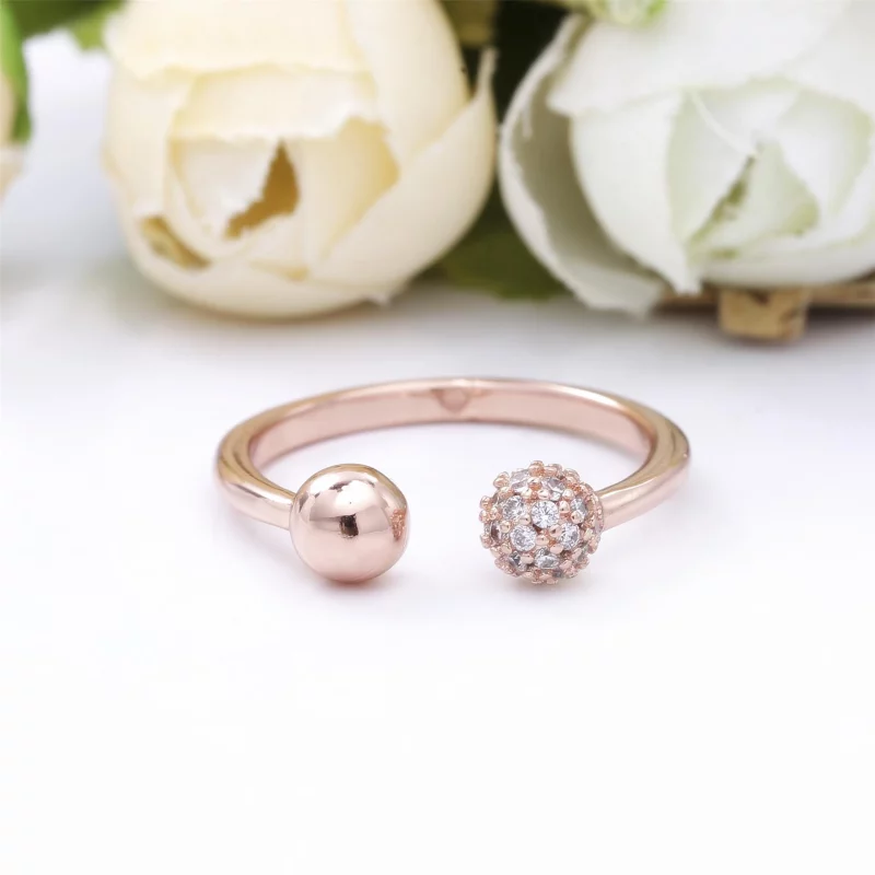 (תמונה ל-) PANDORA טבעת פתוחה עם חרוז מלוטש ופאווה - 188316CZ - הצג 4