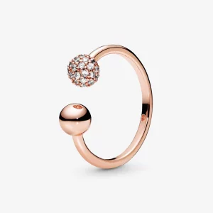 (תמונה ל-) PANDORA טבעת פתוחה עם חרוז מלוטש ופאווה - 188316CZ