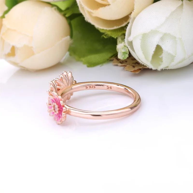 (תמונה ל-) פנדורה טבעת Pink Daisy Flower Trio - 188792C01 - הצג 4