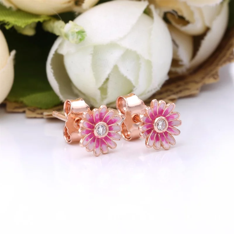 (תמונה ל-) פנדורה עגילי Pink Daisy Flower - 288773C01 - הצג 4