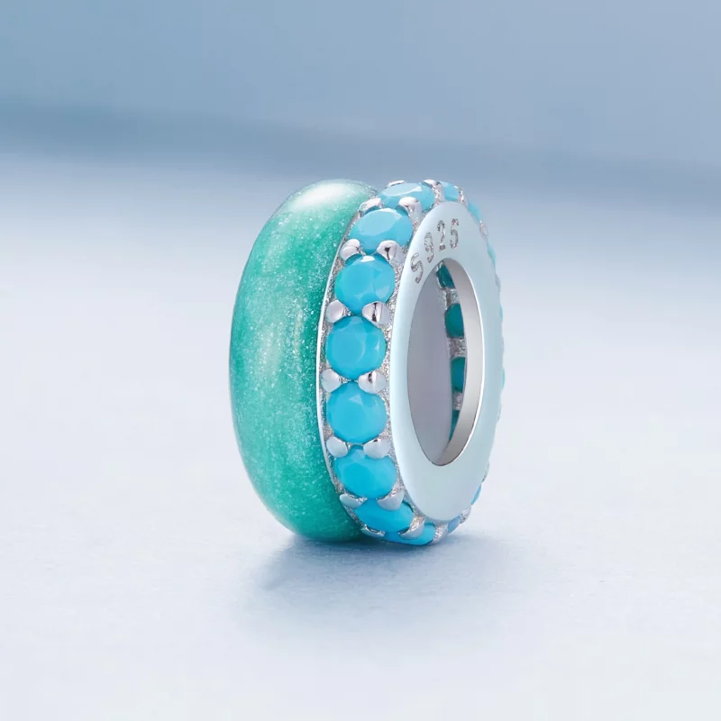 (תמונה ל-) ספייסר סיליקון דו שכבתי בסגנון פנדורה בצבע כחול - BSC883-TQ - הצג 2