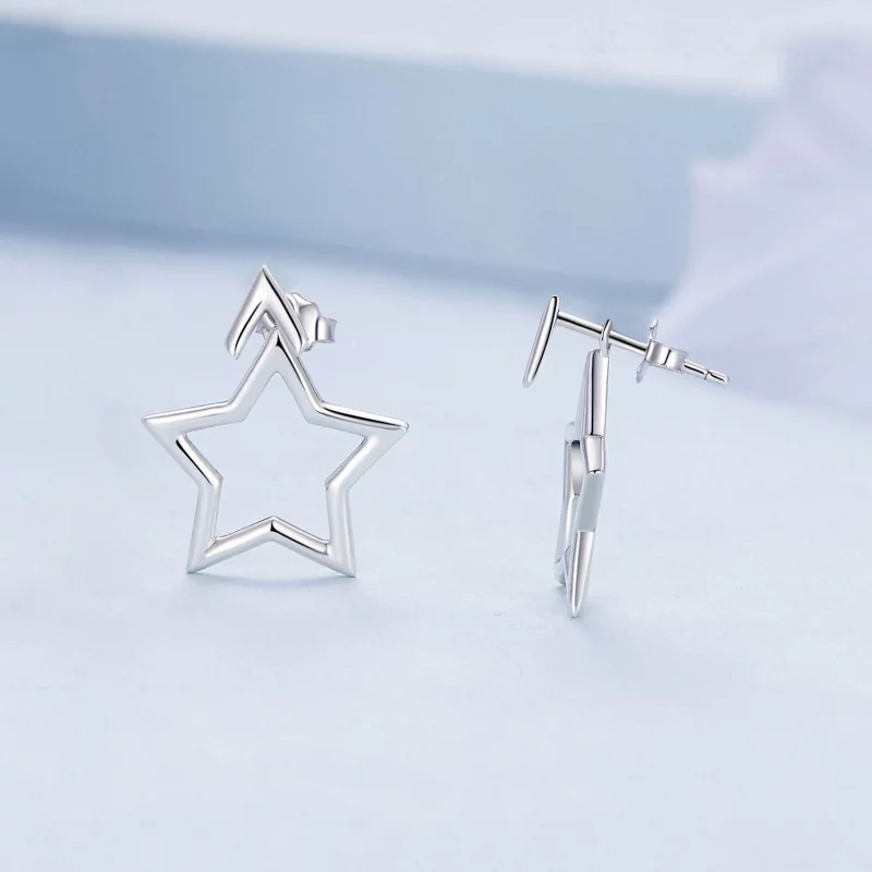 (תמונה ל-) עגילי דיסקים בסגנון פנדורה עם סמל פנטגרם - BSE901 - הצג 3