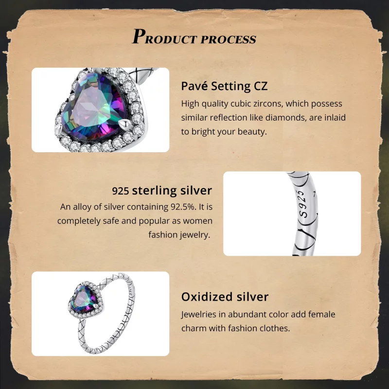 (תמונה ל-) טבעת לב רטרו בסגנון פנדורה - BSR481 - הצג 4