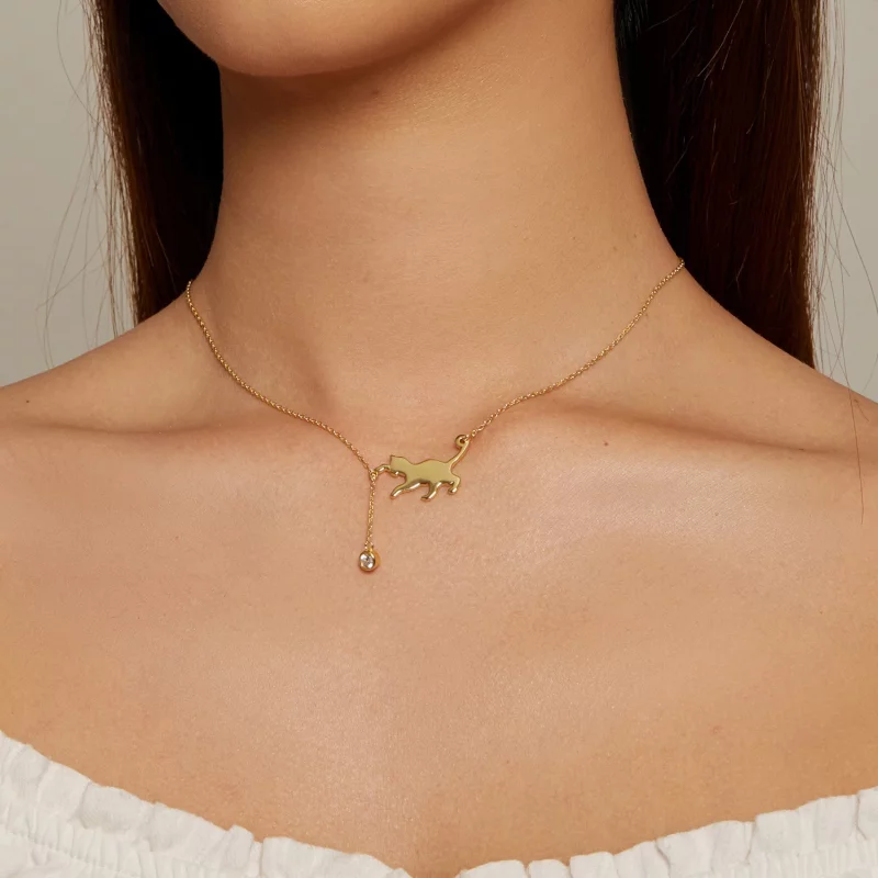 (תמונה ל-) צמיד סגנון פנדורה עם מוטיב חתול תלת-מימדי זהבי - SCN232-B - הצג 4