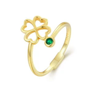 (תמונה ל-) טבעת פתוחה בסגנון פנדורה עם עלה ארבעה מזלות זהב - SCR843-B