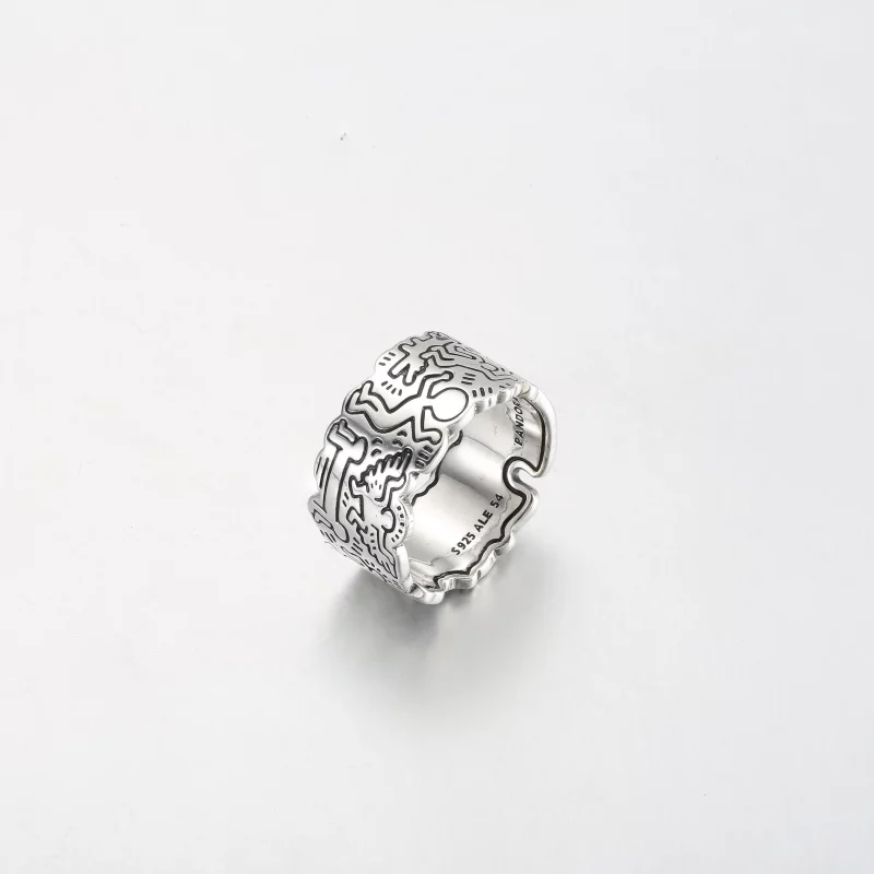 (תמונה ל-) Keith Haring™ x Pandora Line Art טבעת רחבה לאהבה ואנשים - 192222C01 - הצג 2