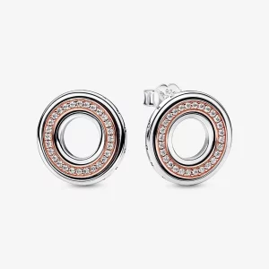 (תמונה ל-) Pandora Signature דו גוונים לוגו ועגילי Pavé צמודים - 282780C01
