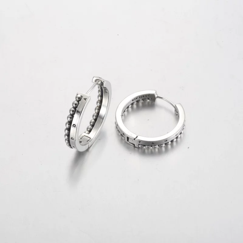 (תמונה ל-) Pandora Signature Logo & Beads Hoop עגילי - 292310C00 - הצג 4