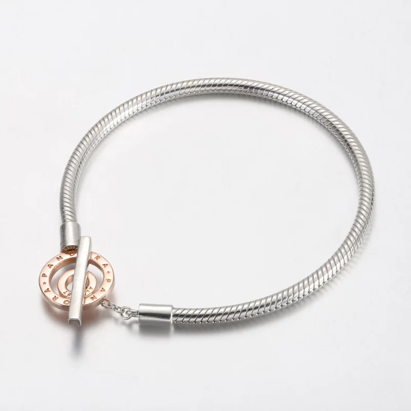 (תמונה ל-) Pandora Moments דו-גווני לוגו T-Bar צמיד שרשרת נחש - 582309C00 - הצג 2