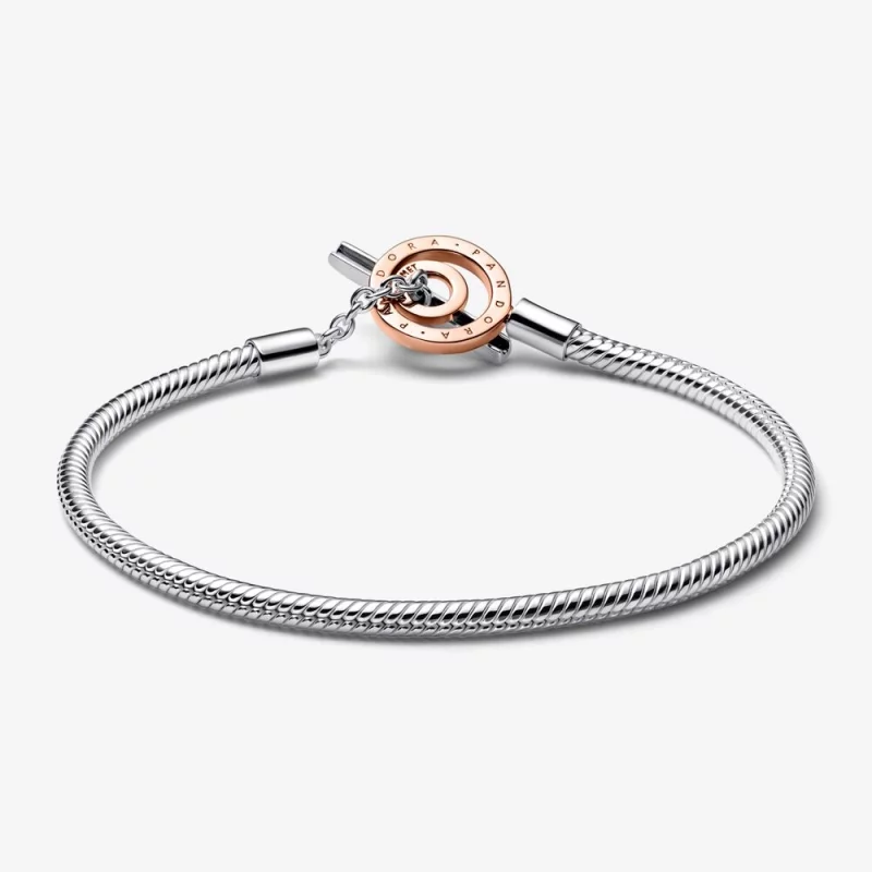 (תמונה ל-) Pandora Moments דו-גווני לוגו T-Bar צמיד שרשרת נחש - 582309C00 - הצג 6