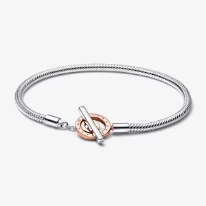 (תמונה ל-) Pandora Moments דו-גווני לוגו T-Bar צמיד שרשרת נחש - 582309C00