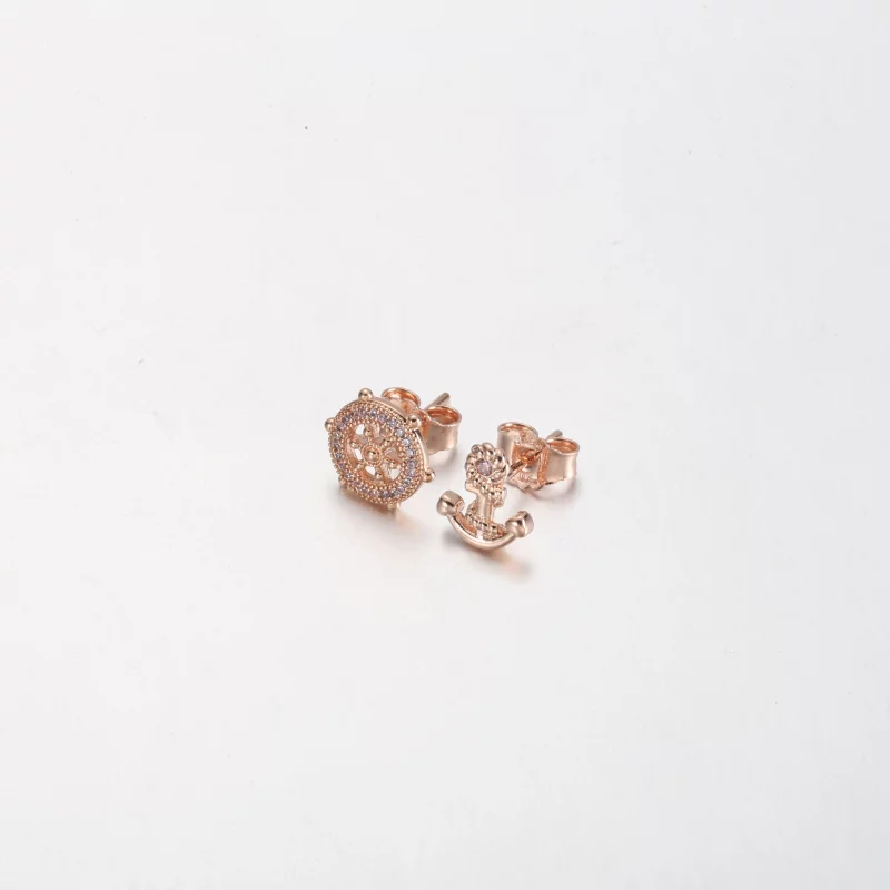 (תמונה ל-) PANDORA רוז גולד עגילי הגה ועוגן נוצצים - PD-3739 - הצג 2