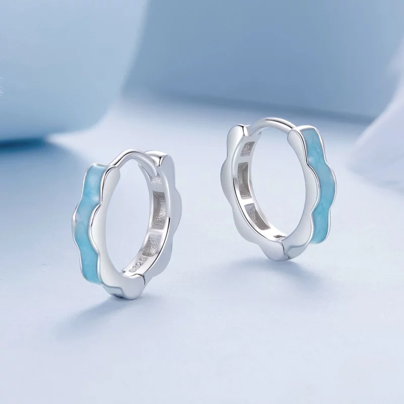 (תמונה ל-) עגילים בצורת פרח כחול בסגנון PANDORA - BSE955 - הצג 3