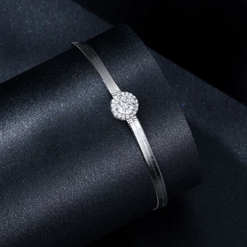(תמונה ל-) PANDORA Style 0.5Ct צמיד עצמות נחש Moissanite (תעודה אחת) - MSB011 - הצג 2