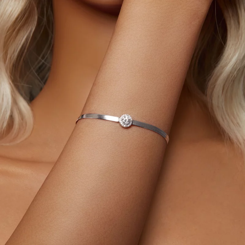 (תמונה ל-) PANDORA Style 0.5Ct צמיד עצמות נחש Moissanite (תעודה אחת) - MSB011 - הצג 5