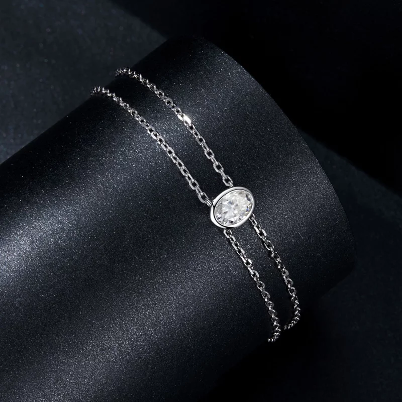 (תמונה ל-) צמיד Moissanite כפול שכבה 1 קראט בסגנון PANDORA (תעודה אחת) - MSB012 - הצג 2