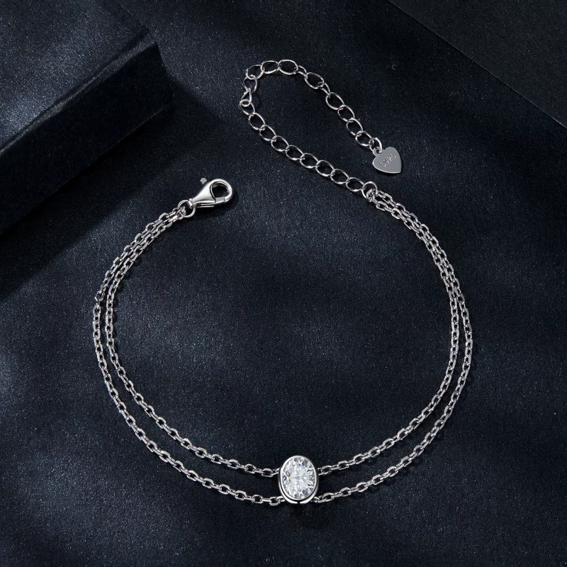 (תמונה ל-) צמיד Moissanite כפול שכבה 1 קראט בסגנון PANDORA (תעודה אחת) - MSB012 - הצג 3