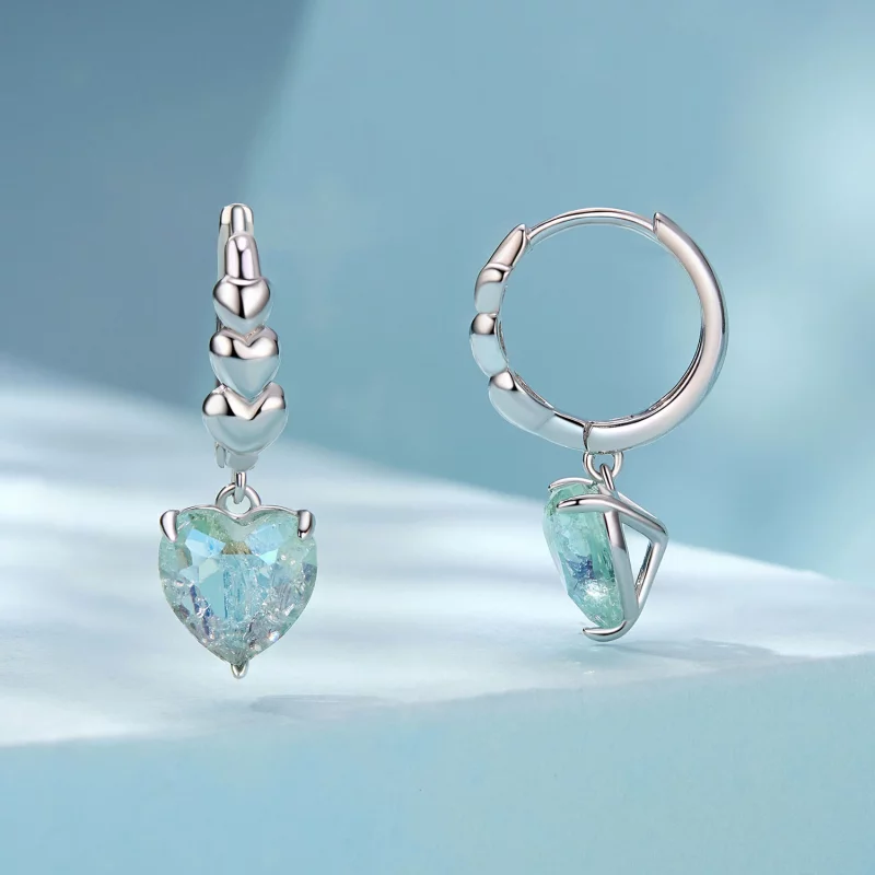 (תמונה ל-) עגילי PANDORA סטייל כחול ירוק קרח זירקוניה בצורת לב - SCE1706 - הצג 2