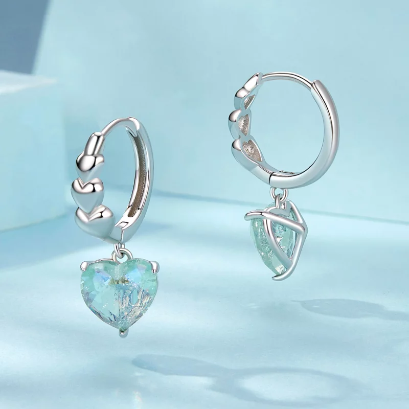 (תמונה ל-) עגילי PANDORA סטייל כחול ירוק קרח זירקוניה בצורת לב - SCE1706 - הצג 3