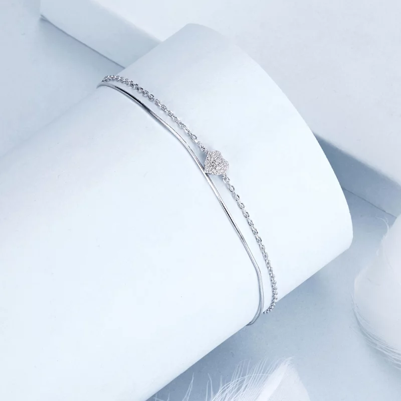 (תמונה ל-) צמיד PANDORA Style Shining Heart Double Layer - BSB169 - הצג 2