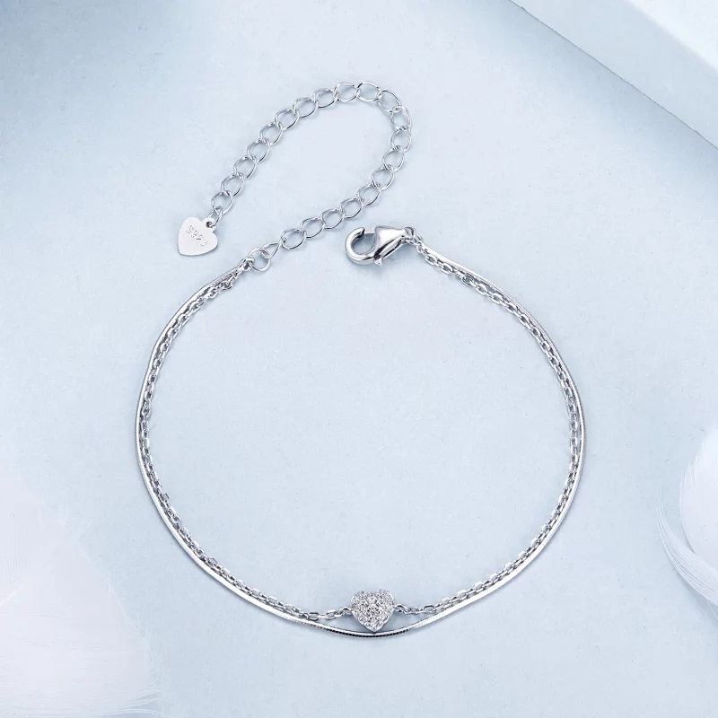 (תמונה ל-) צמיד PANDORA Style Shining Heart Double Layer - BSB169 - הצג 3