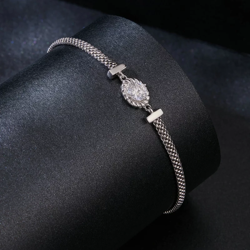 (תמונה ל-) צמיד כסף סטרלינג קלוע בסגנון PANDORA Moissanite (תעודה אחת) - MSB015 - הצג 2
