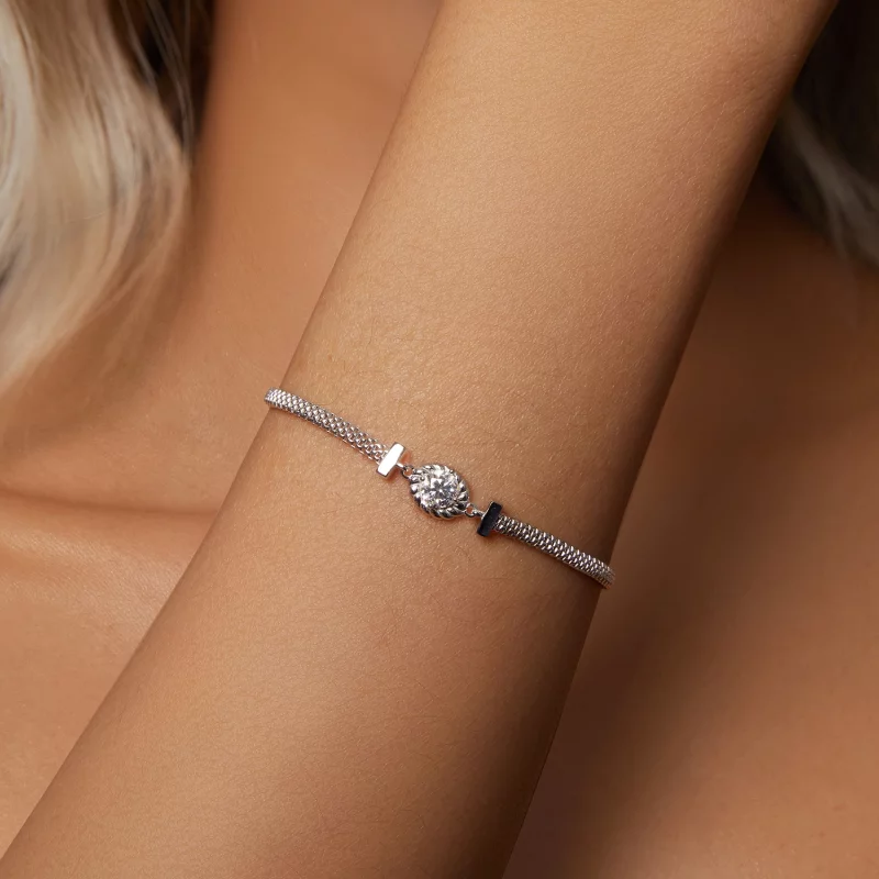 (תמונה ל-) צמיד כסף סטרלינג קלוע בסגנון PANDORA Moissanite (תעודה אחת) - MSB015 - הצג 4