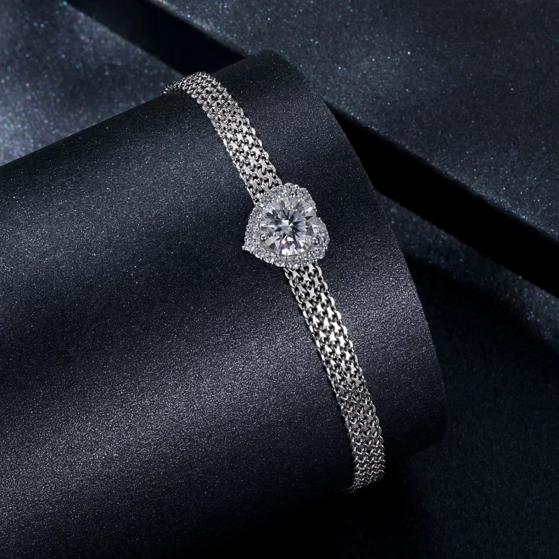 (תמונה ל-) PANDORA Style Heart Moissanite צמיד קלוע (עם תעודה אחת) - MSB019 - הצג 2
