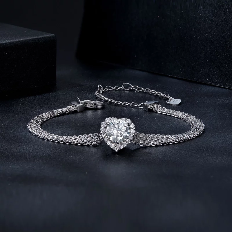 (תמונה ל-) PANDORA Style Heart Moissanite צמיד קלוע (עם תעודה אחת) - MSB019 - הצג 3
