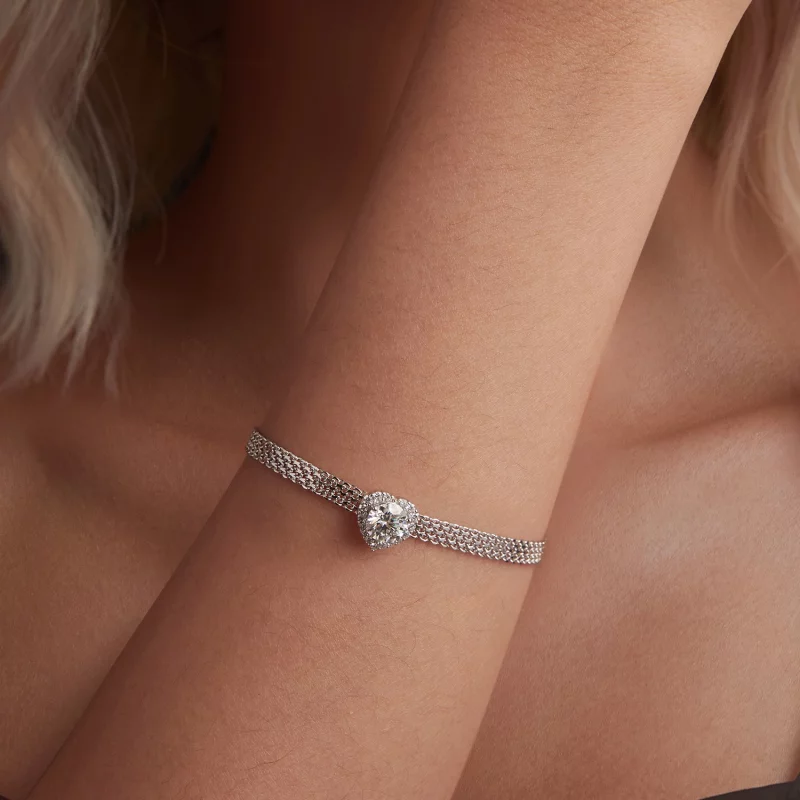 (תמונה ל-) PANDORA Style Heart Moissanite צמיד קלוע (עם תעודה אחת) - MSB019 - הצג 4