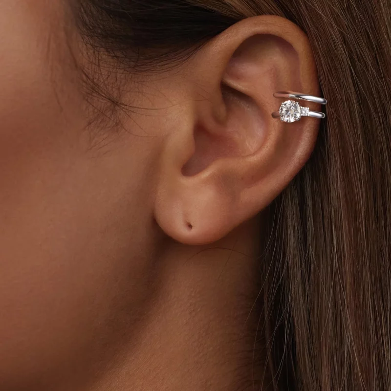 (תמונה ל-) שרוול אוזן Moissanite כפול בסגנון PANDORA (עם תעודה אחת) - MSE058 - הצג 6