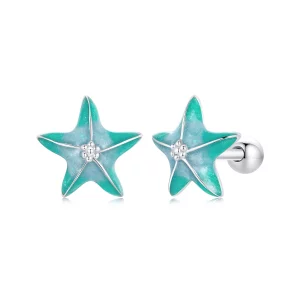 (תמונה ל-) עגילים צמודים בסגנון PANDORA Starfish Teal - SCE1747