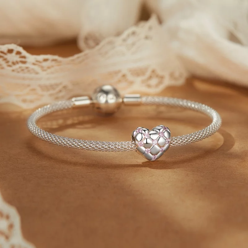 (תמונה ל-) חרוזי לב יהלומים ורודים בסגנון PANDORA - BSC1054 - הצג 5