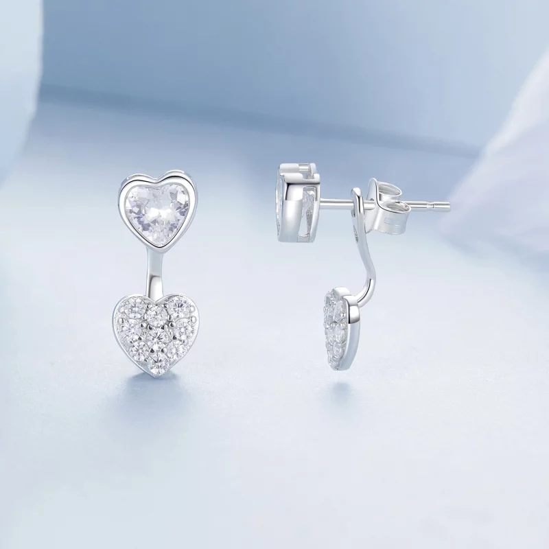 (תמונה ל-) עגילים קדמיים ואחוריים בצורת לב PANDORA Style - BSE1043 - הצג 3