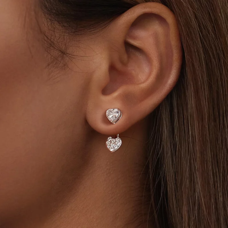 (תמונה ל-) עגילים קדמיים ואחוריים בצורת לב PANDORA Style - BSE1043 - הצג 6