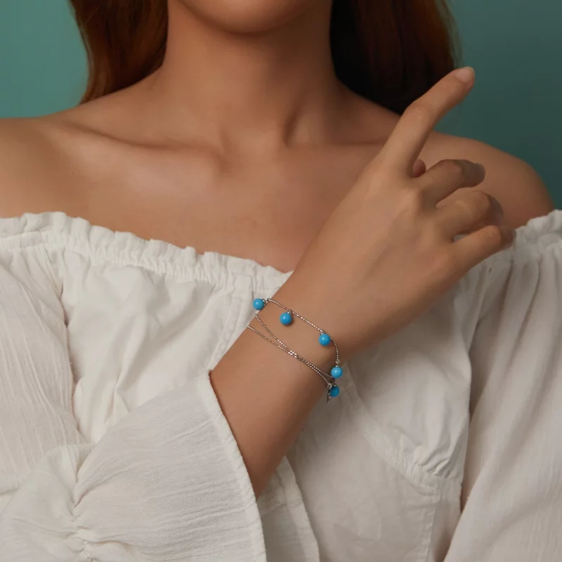 (תמונה ל-) שרשרת עצם הבריח של PANDORA סטייל כחול טורקיז - BSN405 - הצג 4
