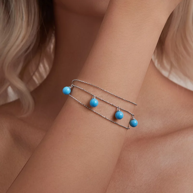 (תמונה ל-) שרשרת עצם הבריח של PANDORA סטייל כחול טורקיז - BSN405 - הצג 8