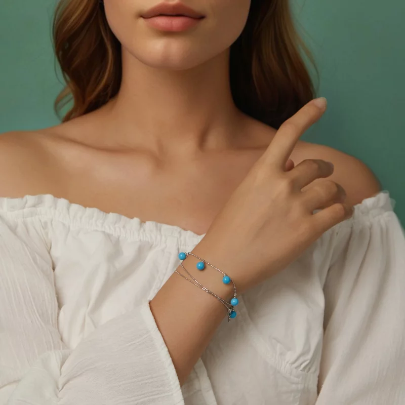 (תמונה ל-) שרשרת עצם הבריח של PANDORA סטייל כחול טורקיז - BSN405 - הצג 11