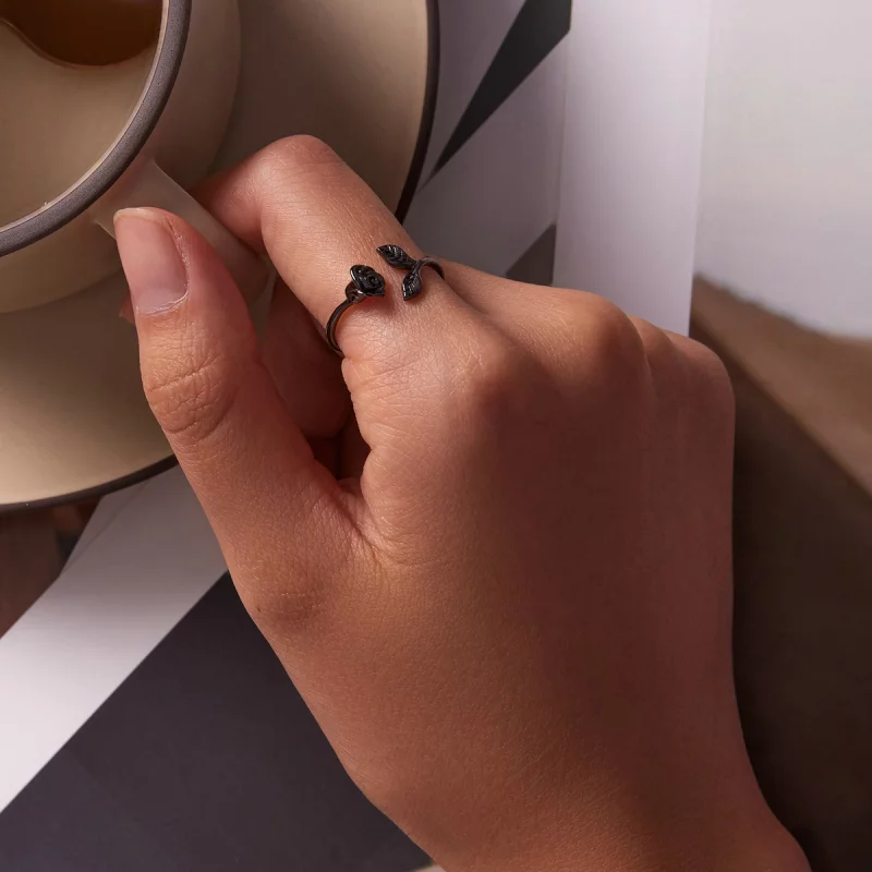 (תמונה ל-) טבעת פתוחה בסגנון PANDORA Black Rose - BSR239 - הצג 6