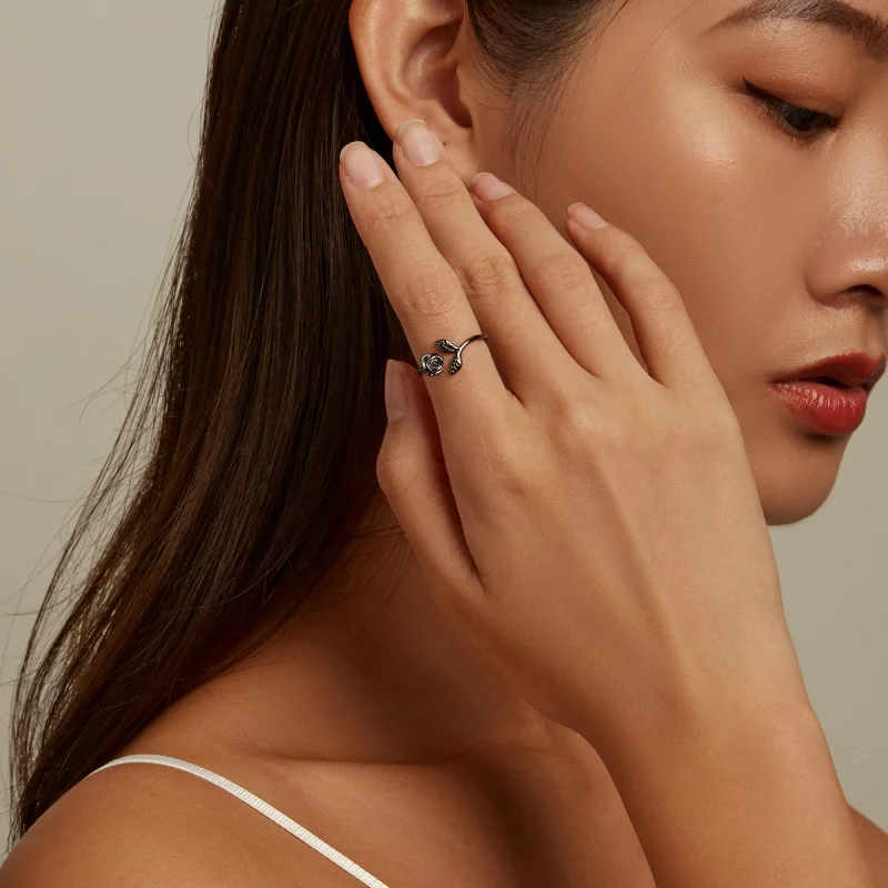 (תמונה ל-) טבעת פתוחה בסגנון PANDORA Black Rose - BSR239 - הצג 8