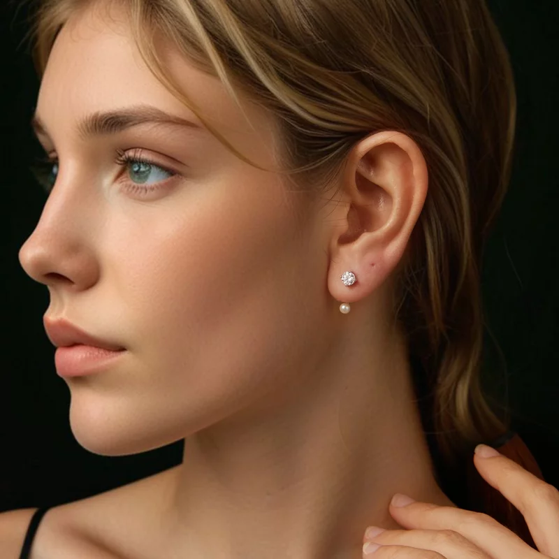 (תמונה ל-) PANDORA Style עגילים פשוטים מלפנים ומאחור (שתי תעודות) - MSE068 - הצג 8