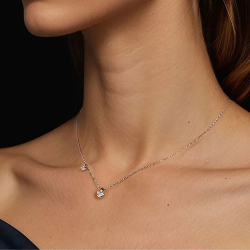 (תמונה ל-) שרשרת טיפה Moissanite בסגנון PANDORA 0.5 קראט (עם תעודה אחת) - MSN037 - הצג 6