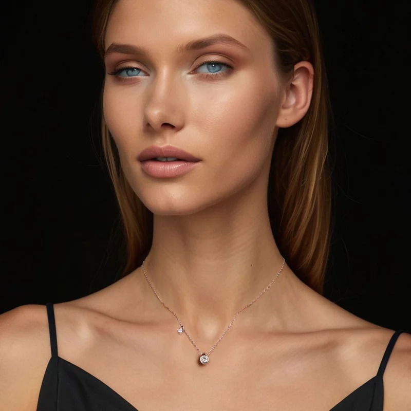 (תמונה ל-) שרשרת טיפה Moissanite בסגנון PANDORA 0.5 קראט (עם תעודה אחת) - MSN037 - הצג 7