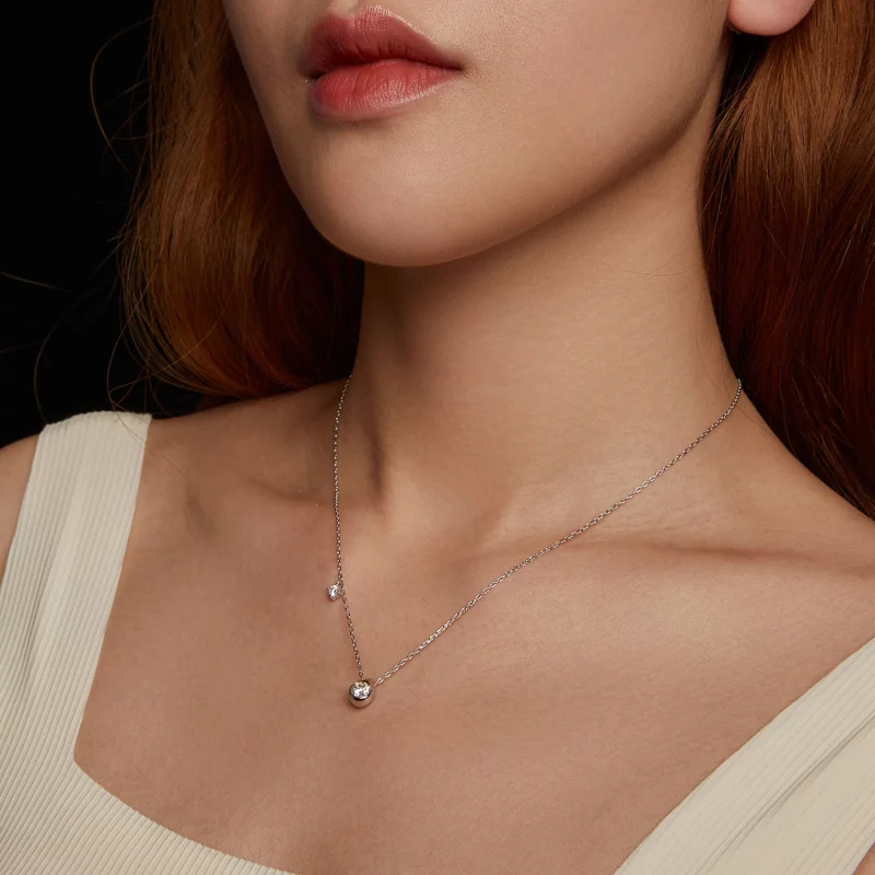 (תמונה ל-) שרשרת טיפה Moissanite בסגנון PANDORA 0.5 קראט (עם תעודה אחת) - MSN037 - הצג 8