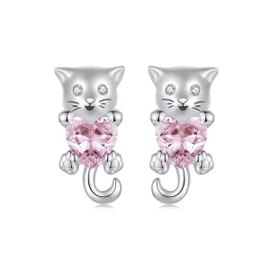 (תמונה ל-) עגילי לב לחתול בסגנון PANDORA - SCE1773