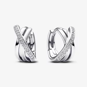 (תמונה ל-) עגילי Pandora Crossover Pavé Hoop - 293150C01