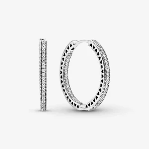 (תמונה ל-) עגילי Pandora Sparkle and Hearts Hoop - 296319CZ